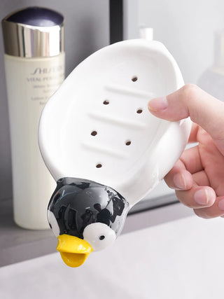 Soap Box Shelf Ceramic Bathroom Cute Penguin Toiletries Simplicity Household High-grade Perforation-free Drain Drainage Soap Box