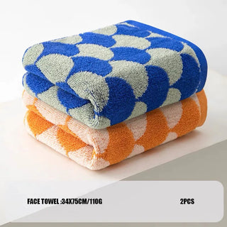 2PCS Adult 100% Cotton Jacquard Geometric Fan Pattern Towel Set Bathroom Soft Absorbent Kids Face Towel 35X75CM Free Shipping