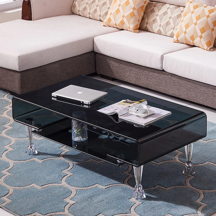 Office Double-Layer Small Coffee Table Glass Tea Table Rectangular Transparent Living Room Home