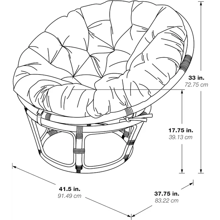 OSP Home Furnishings Rattan Papasan Chair, Brown Frame with Green Cushion