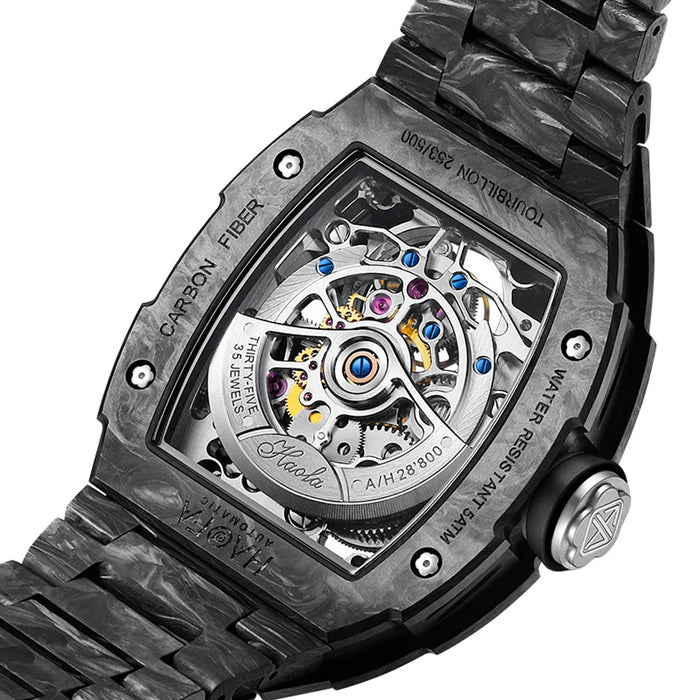 Haofa Full Carbon Fiber Tourbillon Watch for Men Skeleton Automatic Luxury Mechanical Watch Sapphire Waterproof Men's Watch 2311