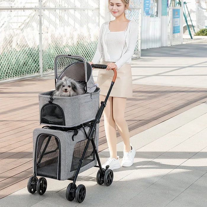 Lightweight foldable double layer pet cart, detachable cat cage for dogs and pets
