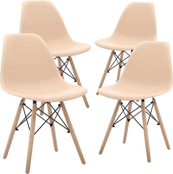 Modern Mid-Century Shell Lounge Plastic Side Dining-Chairs, Set of 4, Beige