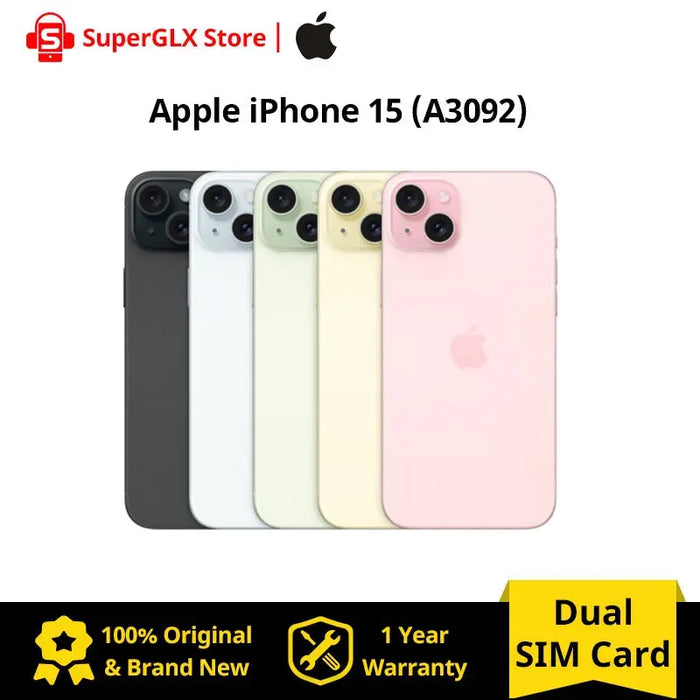 Apple iPhone 15 A3092 iOS 17 Apple A16 Bionic Super Retina XDR OLED Display IP68 dust/water resistant Dual SIM 100% New Original