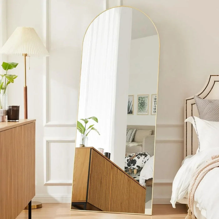 64"x21" Arched Full Length Mirror Floor Mirror with Stand, Wall Mirror Standing Hanging or Leaning Against Wall, Gold