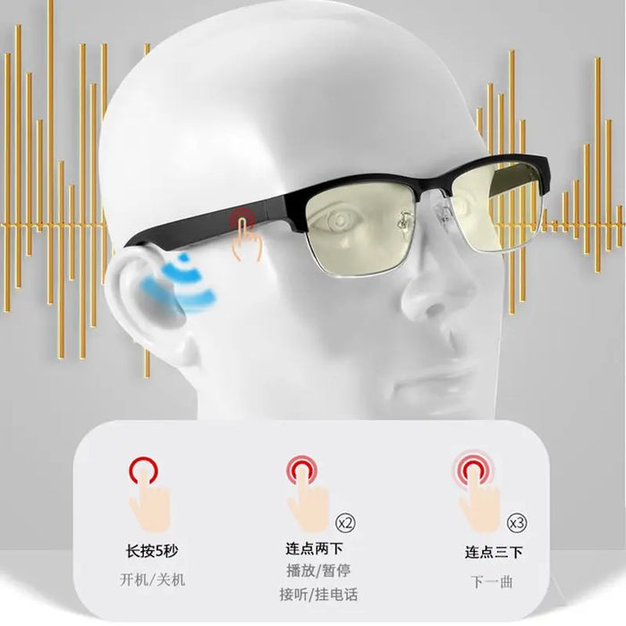 Smart Bluetooth Glasses Men's and Women's Headphones Wireless Music Can Be Equipped with Degrees Myopia Glasses Color Black