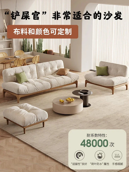 Solid wood cloud sofa living room small household modern simple washable technology cloth ins cream sofa