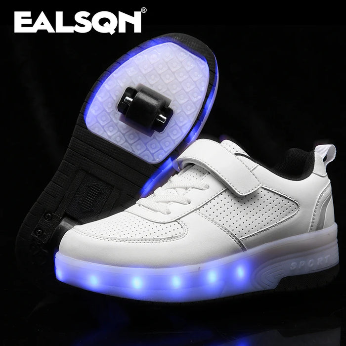 Children’s Two Wheels Luminous Glowing Sneakers Heels Pink Led Light Roller Skate Shoes Kids Led Shoes Boys Girls USB Charging