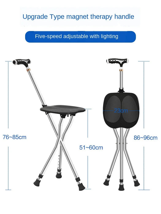 Non-slip household walking cane for elderly lightweight crutch with enlarged seat thicken folding four-leg travel chair