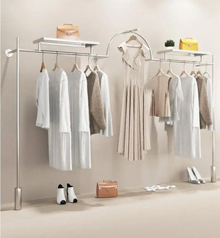Clothing store display rack Display rack on the wall hanging stainless steel silver hanging clothes shelf simple women's store s