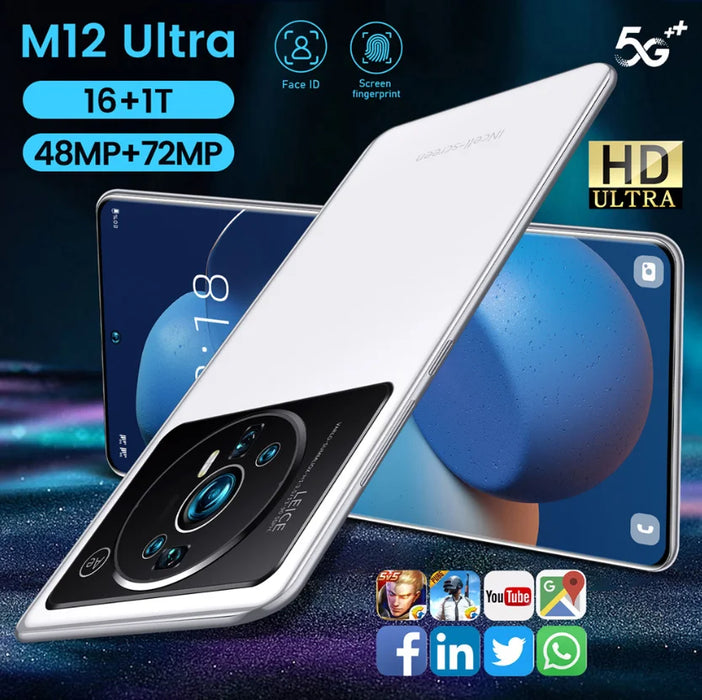 Global Version M12 Ultra  Android Mobile Phone 16GB+1TB HD Camera 7.3inch 4G 5G Original Smartphone