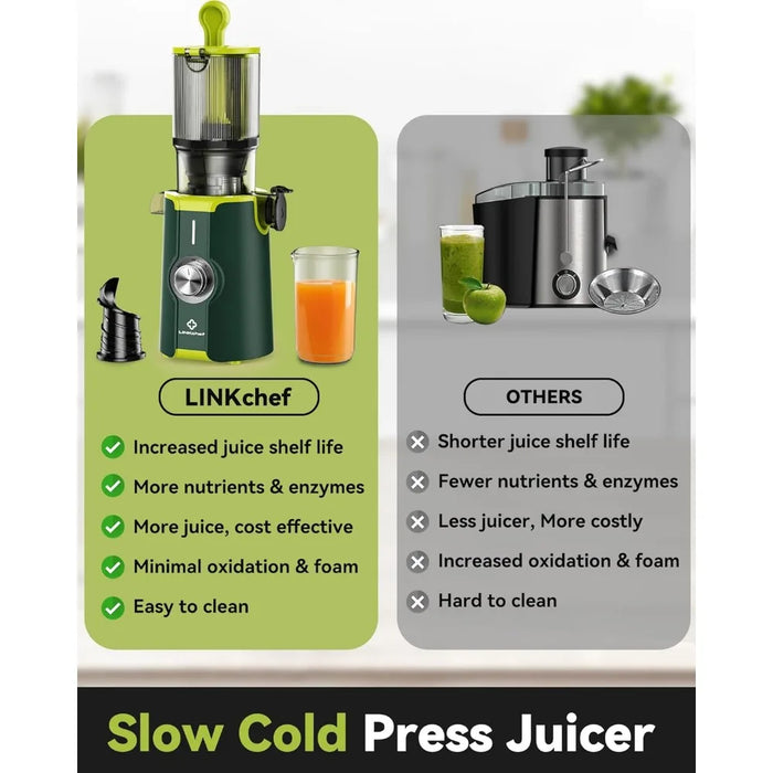 Cold press juicer, slow press juicer, no need to prepare 4.35-inch feed trough suitable for the entire fruit and vegetable,