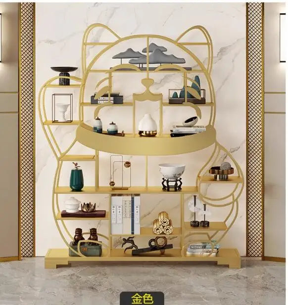 Golden iron art living room storage rack multi-storey floor-to-ceiling shelf shelf light luxury charm cat display rack