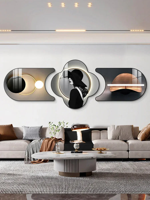 Modern simple living room decoration painting sofa background wall hanging painting triplet painting light extravagant mural