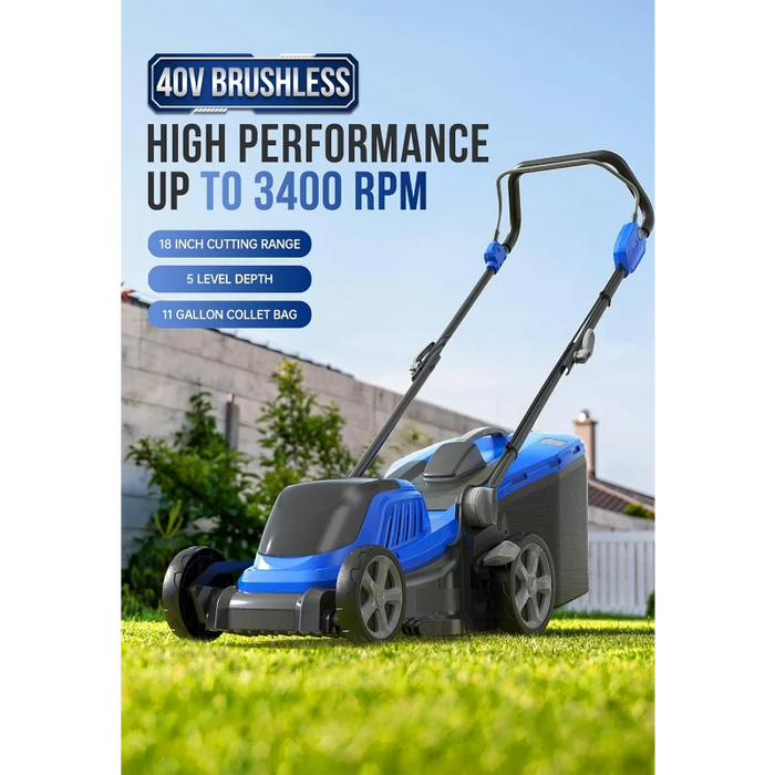 WILD BADGER POWER Lawn Mower 40V Brushless 18" Cordless, 5 Cutting Height Adjustments Electric Lawn Mower