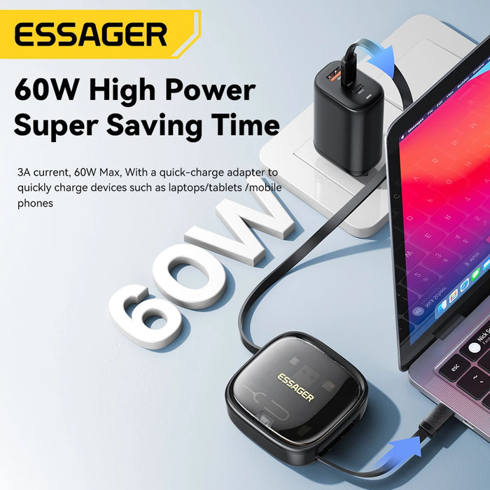 Essager USB C To Tpye C Cable PD 60W To Micro Lightning Fast Charging Data Travel Multi Functional Cord With Holder Storage Box