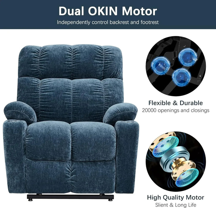 Power Lift Recliner Oversize Chair Dual Motor Vibration Massage Heated Gift Fabric Single Sofa for Elder with Side Pock