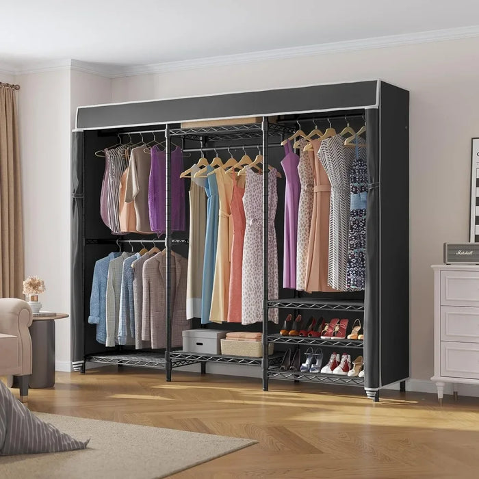 Adjustable Custom Freestanding Closet Wardrobe Bedroom Furniture Black Metal Clothing Rack With Black Cover Max Load 890LBS Home