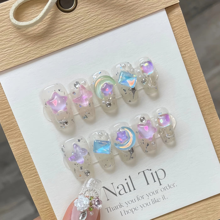 【Mystery Candy House】Y2K Millennial Spice Girl Dopamine Handmade Nail Detachable Finished Light Therapy Nail Art