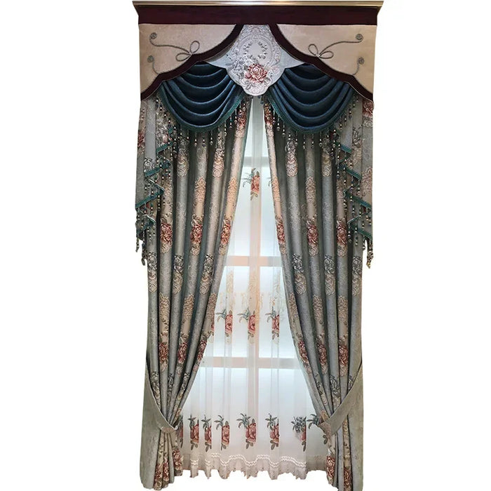 High-grade Embossed Jacquard European Luxury Curtain for Living Room Bedroom Thickened Shading Bay Window Screen Valance Tulle