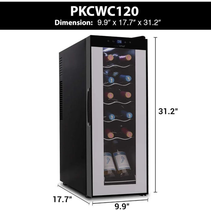 Wine Refrigerator Cooler- Countertop Compact Mini Wine Fridge Chiller 12 Bottle Capacity, Digital Control, Glass Door, Black