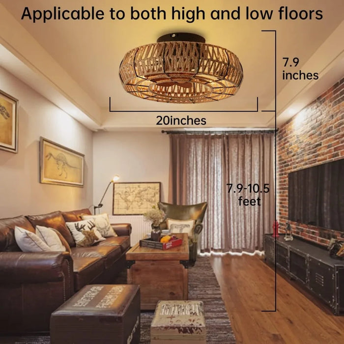 20 inch cage type thin leaf less ceiling fan with lightweight and remote control, embedded Bohemian ceiling fan in farmhouse