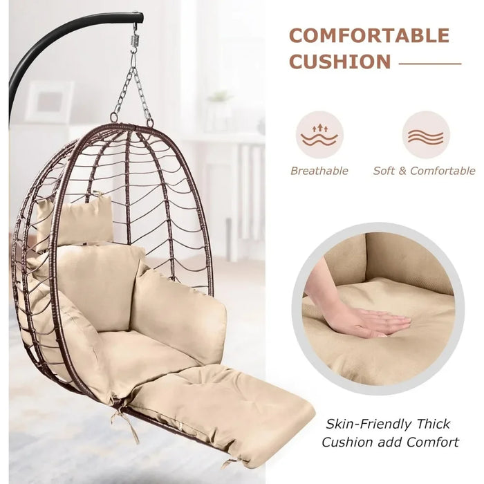 Wicker Hanging Swing Chair with Leg Rest and Stand, Indoor and Outdoor, Hammock Basket Chair, Furniture Egg, Free Shipping