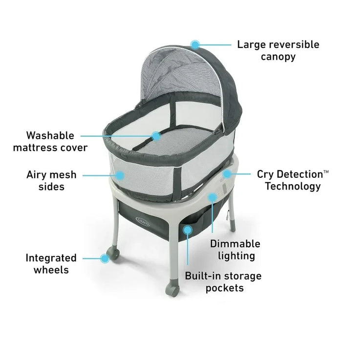 Graco Sense2Snooze Bassinet with Cry Detection Technology | Baby Bassinet Detects and Responds to Baby's Cries to Help Soothe Ba