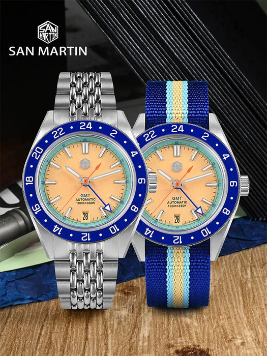 San Martin Limited Edition 39.5mm Full Luminous NH34 GMT Original Design Men Sports Watch Automatic Mechanical Waterproof SN0116