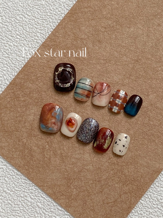 Maillard Wind Blooming in Autumn and Winter, High-grade Hand-made Custom-made Wearing Nail Manicure, Detachable Nail Patch.