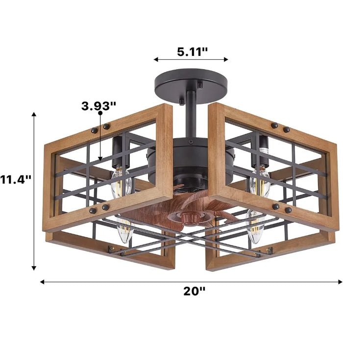 Wooden embedded ceiling fan light and remote control, low and low ceiling fan in farmhouse, used for living room and bedroom