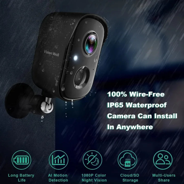 Security Cameras Wireless Outdoor, 1080P Battery Powered AI Motion Detection Spotlight Siren Alarm WiFi  Indoor Home Camera,