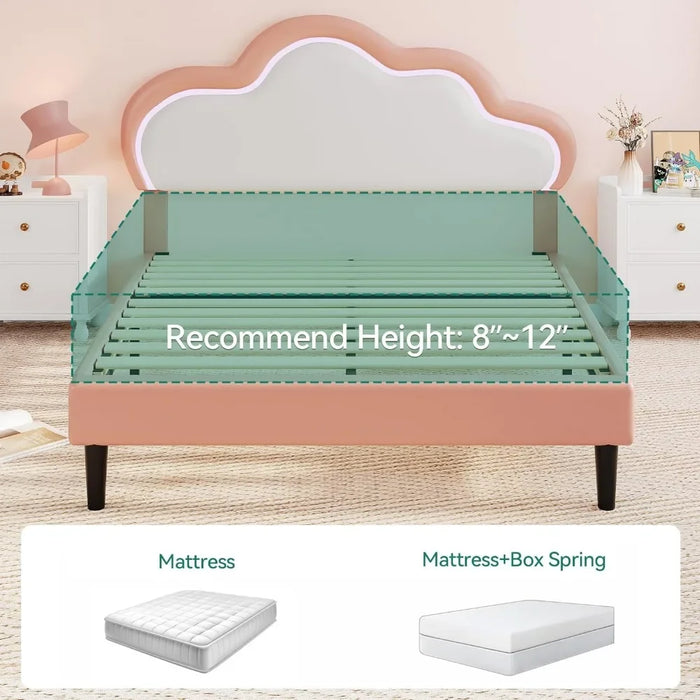 Upholstered bed frame, LED bed frame with PU artificial leather, adjustable gimbal bed frame