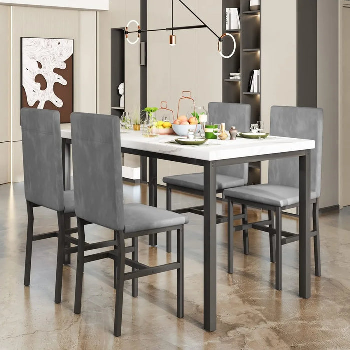 2024 New Dining Table Set for 4, 5-Piece Marble DiningTableSet with 4 Velvet Metal Frame Chairs for Kitchen