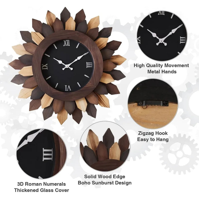 24 Inch Large Wall Clock, Oversized Silent Battery Operated Farmhouse Wood Wall Clock for Living Room Decor, Tricolor