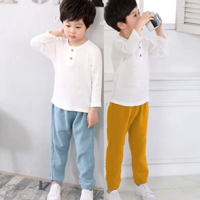 Infant Baby Boy Girl Clothes Set for Party Long Sleeve Baby Shirts Loose Pant Toddler Kids Clothes Spring Summer Muslin Clothes