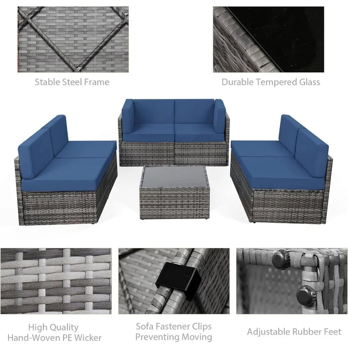 7 Piece Outdoor Patio Furniture Set, PE Rattan Outdoor Grey Wicker Furniture, Outdoor Sectional Furniture Chair  furniture