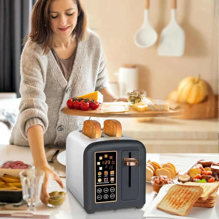 Toaster 2 Slice, Stainless Toaster LCD Display&Touch Buttons, 50% Faster Heating Speed, 6 Bread Selection, 7 Shade Setting