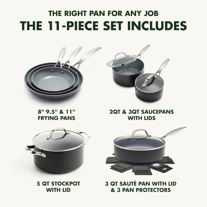 Hard Anodized Healthy Ceramic Nonstick 11 Piece Cookware Pots and Pans Set, PFAS-Free, Induction, Dishwasher Safe, Oven Safe