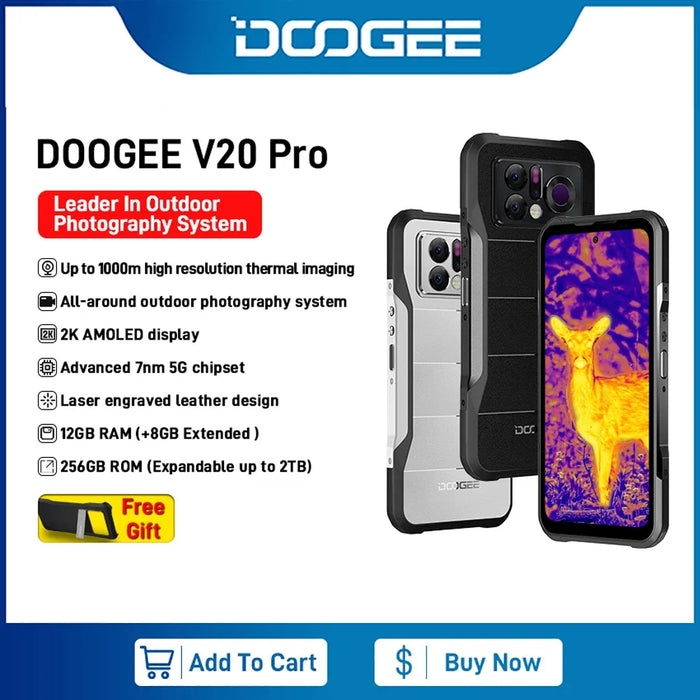 New DOOGEE V20 Pro Rugged Production1440*1080 Thermal Imaging Resolution 6.43”2K AMOLED 12GB+256GB 7nm 5G Chipset