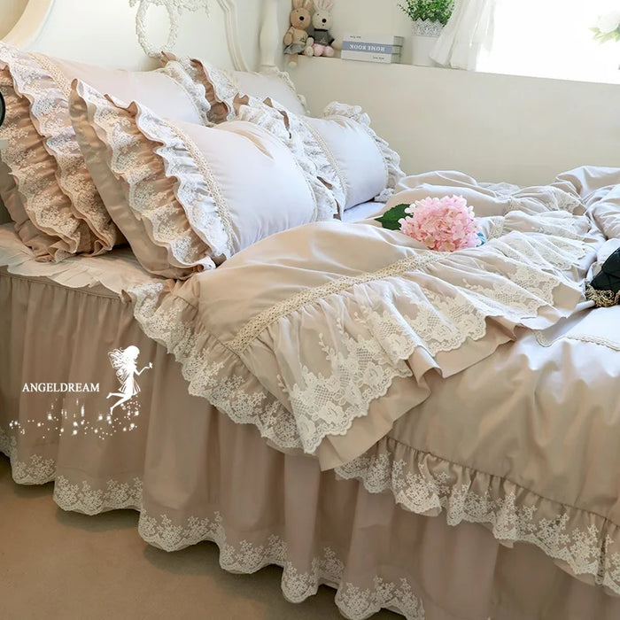 Premium Korean 100% Lace Cotton Bedding Set Fairy Cupcake Layers  4pcs Set Ins Ruffles Duvet Cover King Queen Size