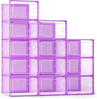 X-Large Shoe Organizers Storage Boxes for Closet 12 Pack, Clear Plastic Stackable Sneaker Containers Bins with Lids