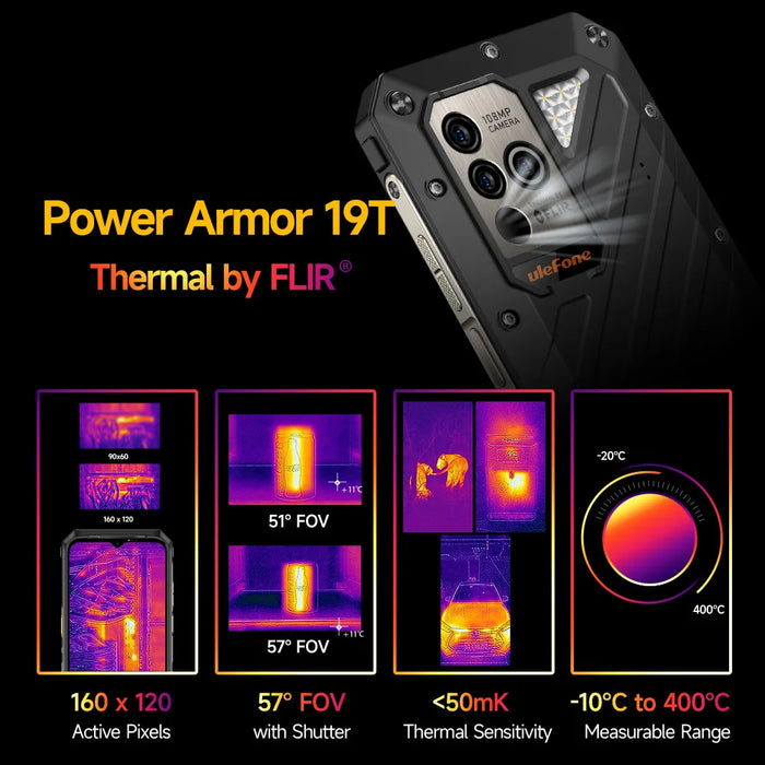 Ulefone Power Armor 19T,  Thermal Imaging Camera FLIR® , Up to 17GB RAM +256GB ROM,Helio G99 66W,  108MP Camera,9600mAh,Global