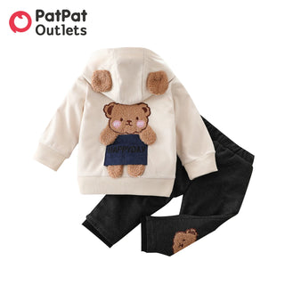 PatPat Sweatshirts 2pcs Baby Boy Cothes Cartoon 95% Cotton Bear Pattern Long-sleeve Hoodie and Trousers Set
