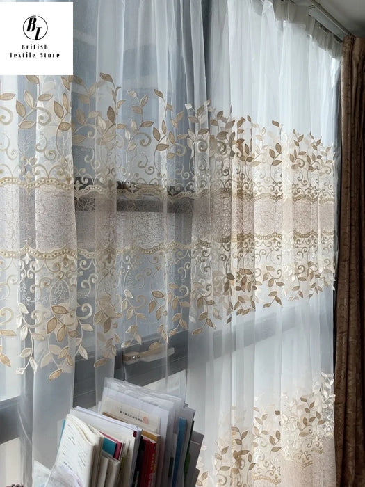 European Window Sheer Curtains Tulles for Living Room Bedroom Dining Luxury Voile Yarn Door Transparent Embroidery High Grade