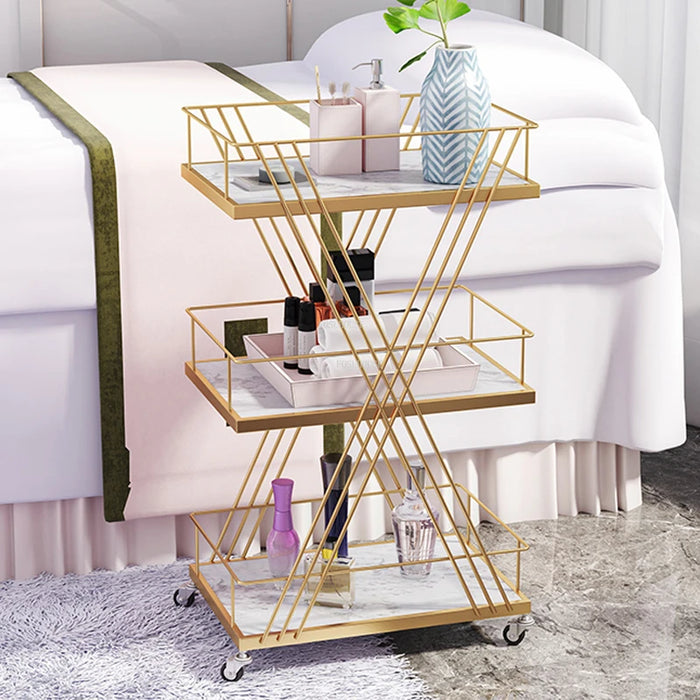 Iron Art Salon Trolleys Modern Salon Furniture Beauty Salon Trolley with Wheels Light Luxury Golden Rack Home Multi-layer Rack U