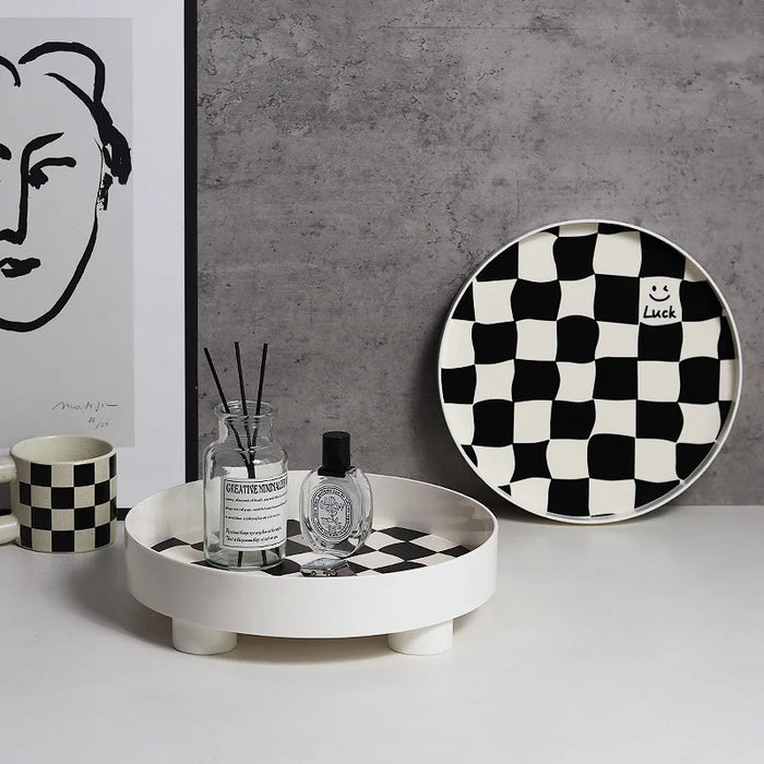 Nordic style checkerboard storage plate Fruit tray Cup perfume jewelry sundries desktop decoration tray