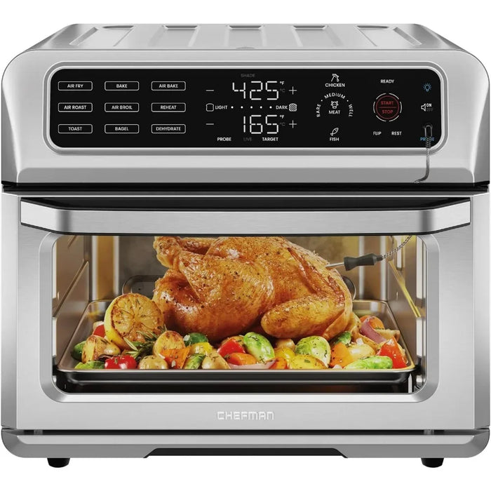 Countertop convection oven with 9 cooking and baking functions, automatic 60 minute timer closure, stainless steel