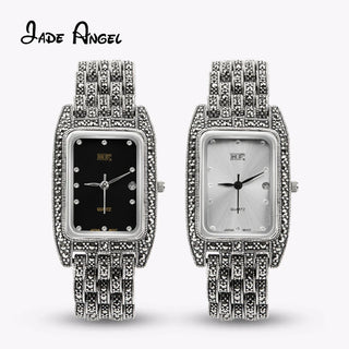 Jade Angel 925 Sterling Silver Marcasite Women's Antique Watch Rectangular Watch Dial Personalized Jewelry Bracelet
