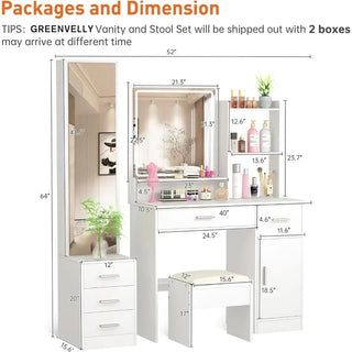 Make-up Dresser with Light and 2 Mirrors, Set, Dresser with Drawers, Bedroom Dresser Black Dressers for Bedroom